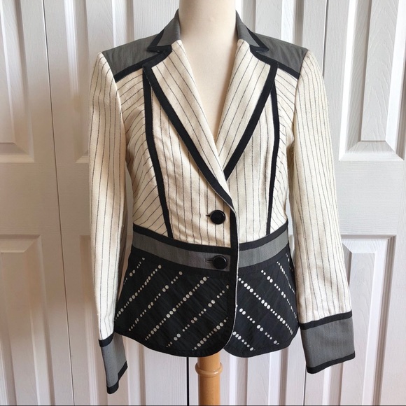 W by WORTH Ivory Stripes Polka Dot Blazer Jacket - Picture 1 of 5